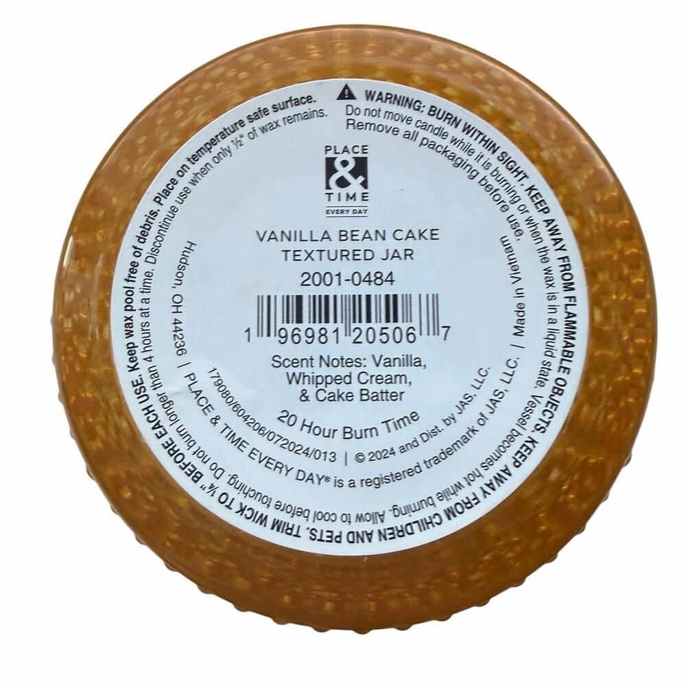 Place & Time Vanilla Bean Cake 4.9oz Scented Candle Hobnail Textured Glass Jar - Picture 4 of 4